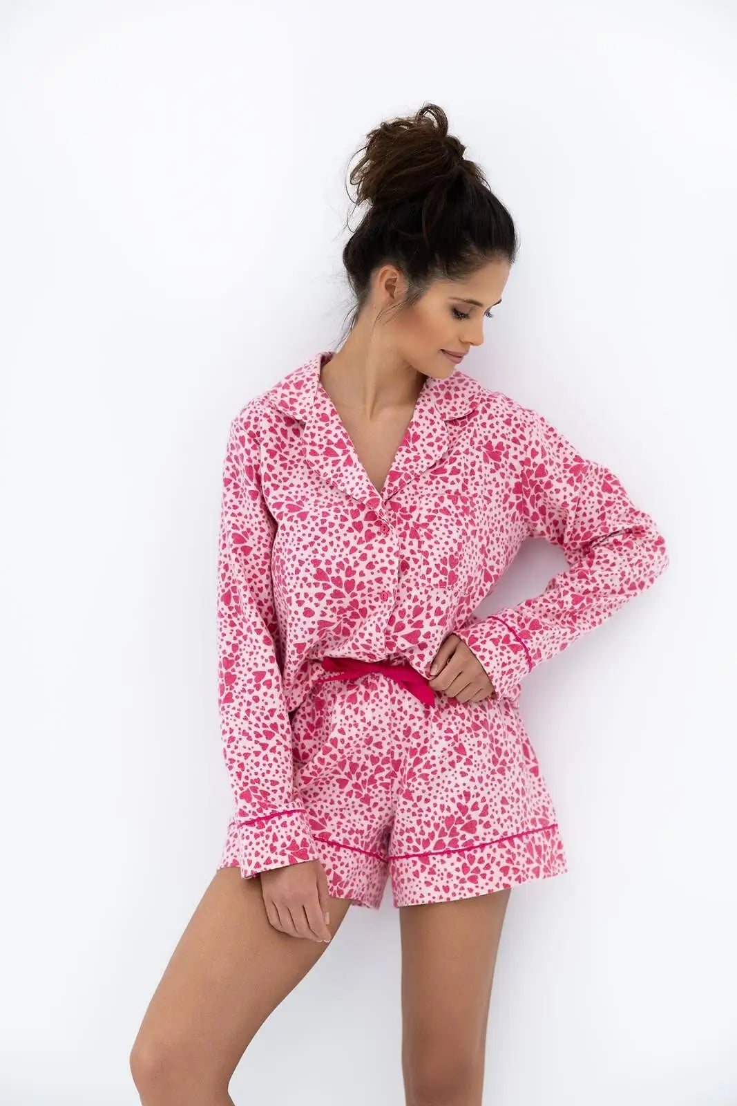 Cuoricini | pigiama corto da donna in flanella di cotone