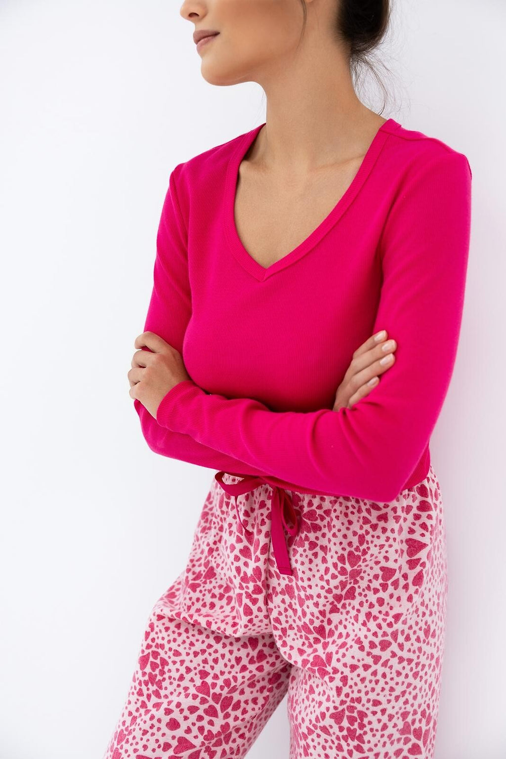 Cuoricini | pigiama donna con maglia a costine e pantaloni