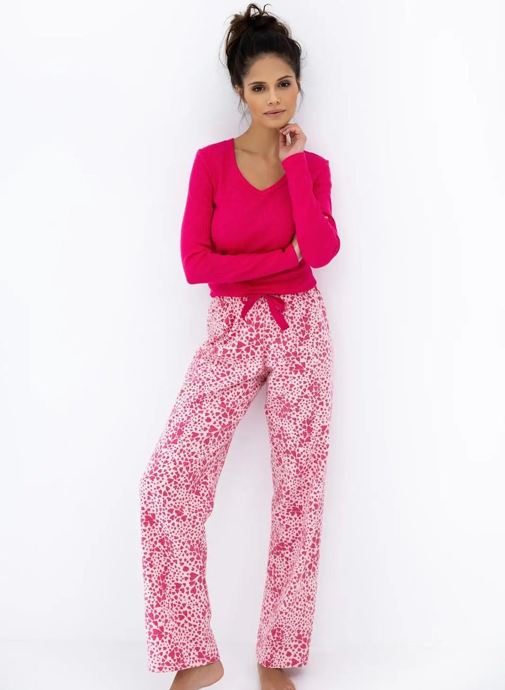 Cuoricini | pigiama donna con maglia a costine e pantaloni