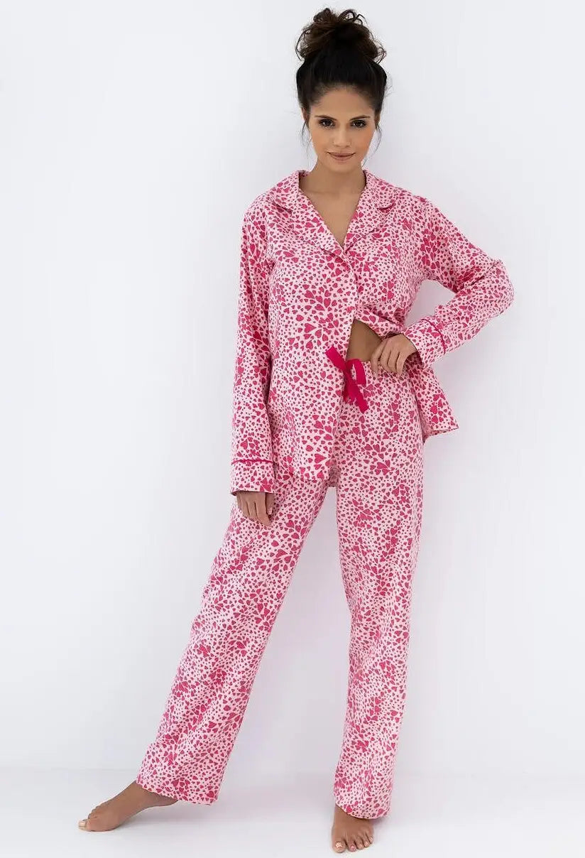 Cuoricini | pigiama lungo da donna in flanella di cotone