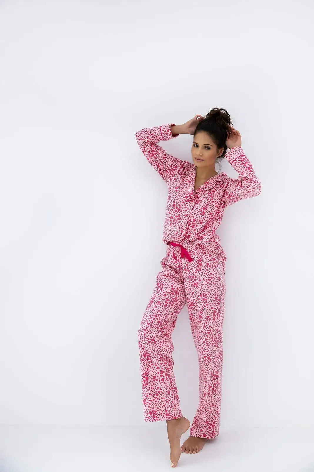 Cuoricini | pigiama lungo da donna in flanella di cotone