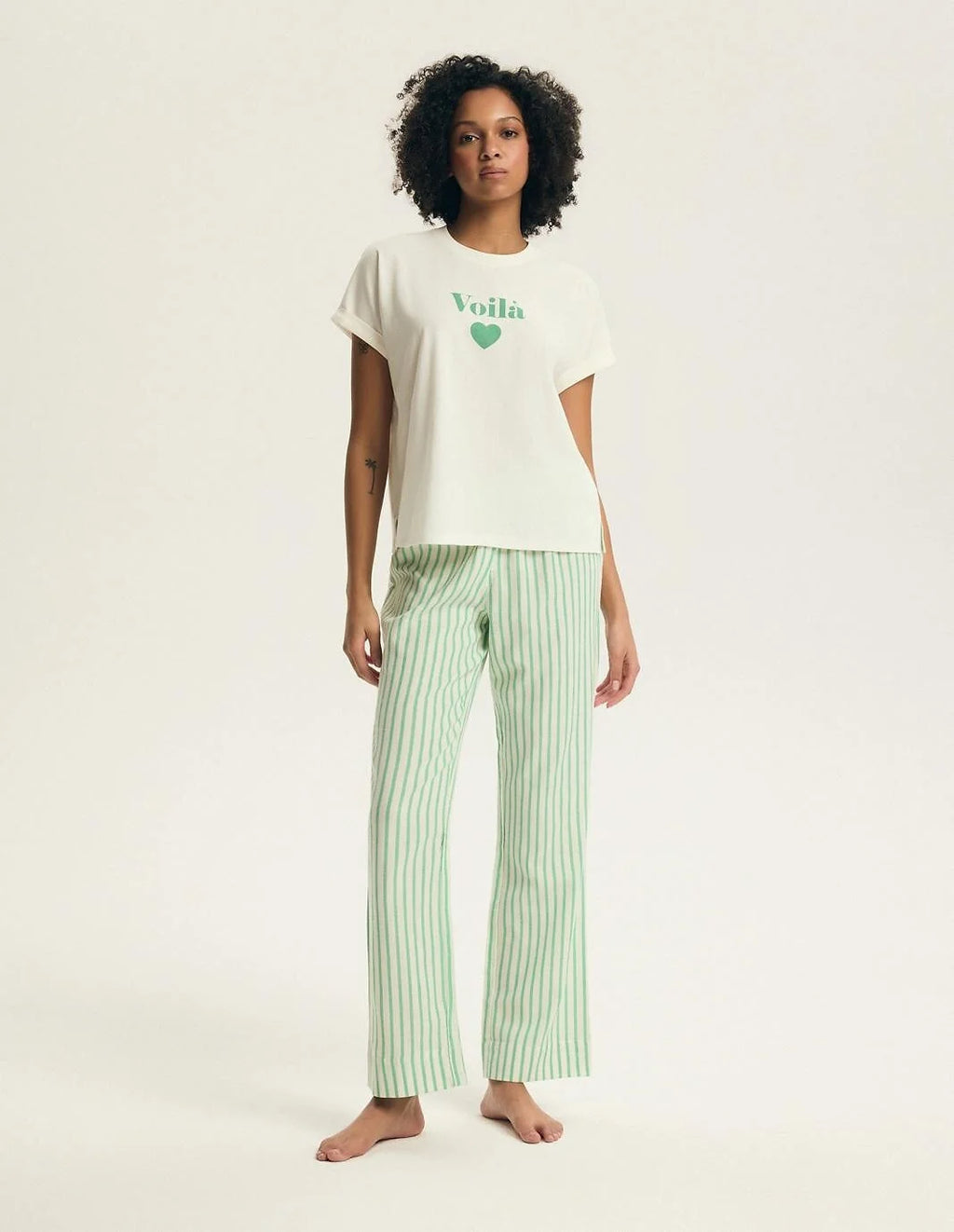 Darlan | pigiama donna in cotone con pantaloni a righe
