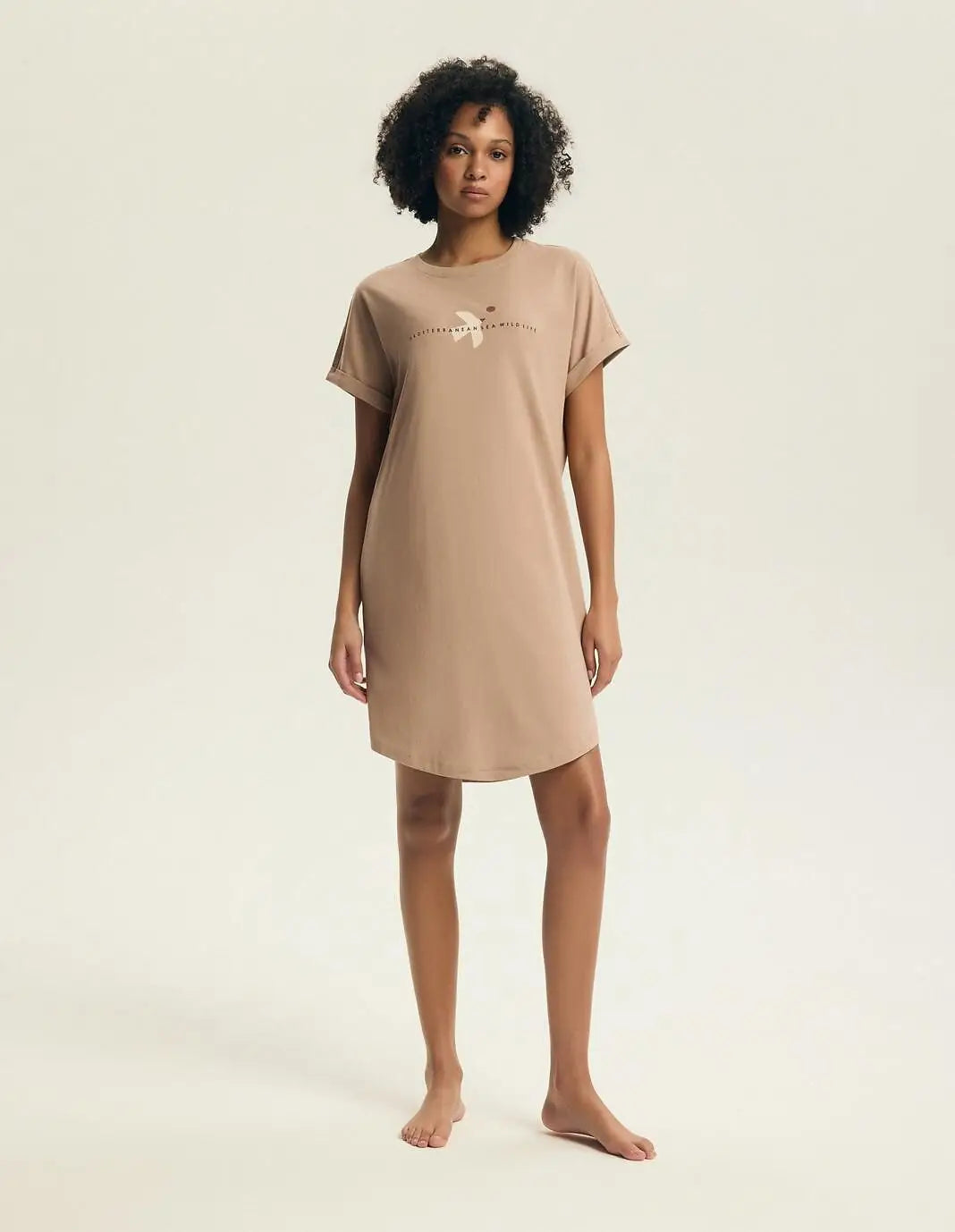 Eluna | camicia da notte in cotone con stampa gabbiano