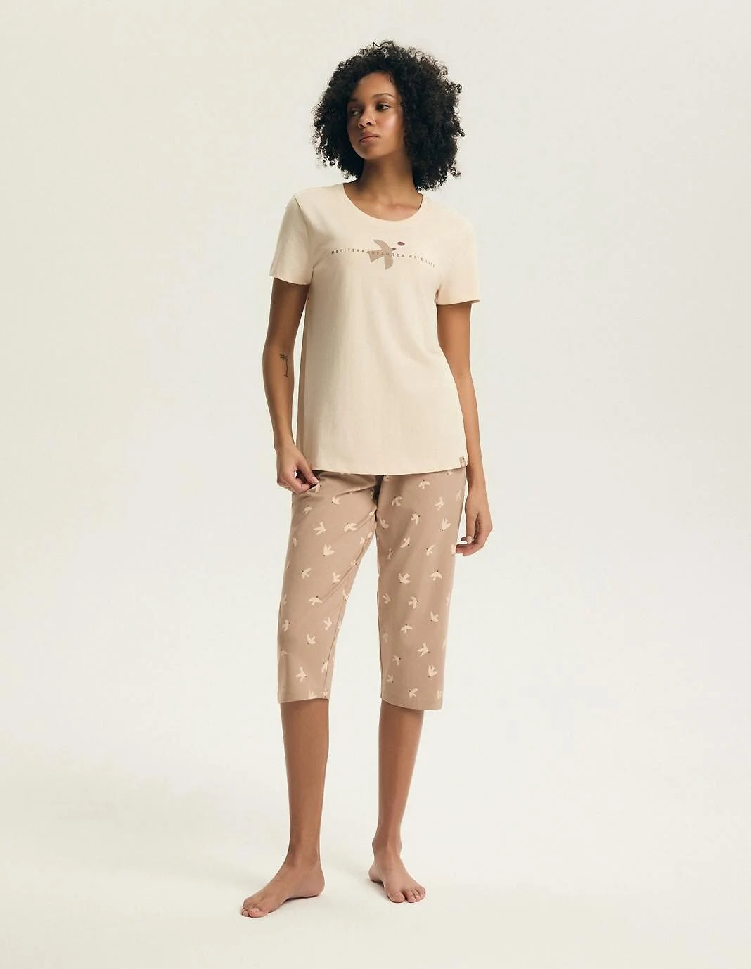 Eluna | pigiama donna in cotone con pantaloni 3/4 e stampa