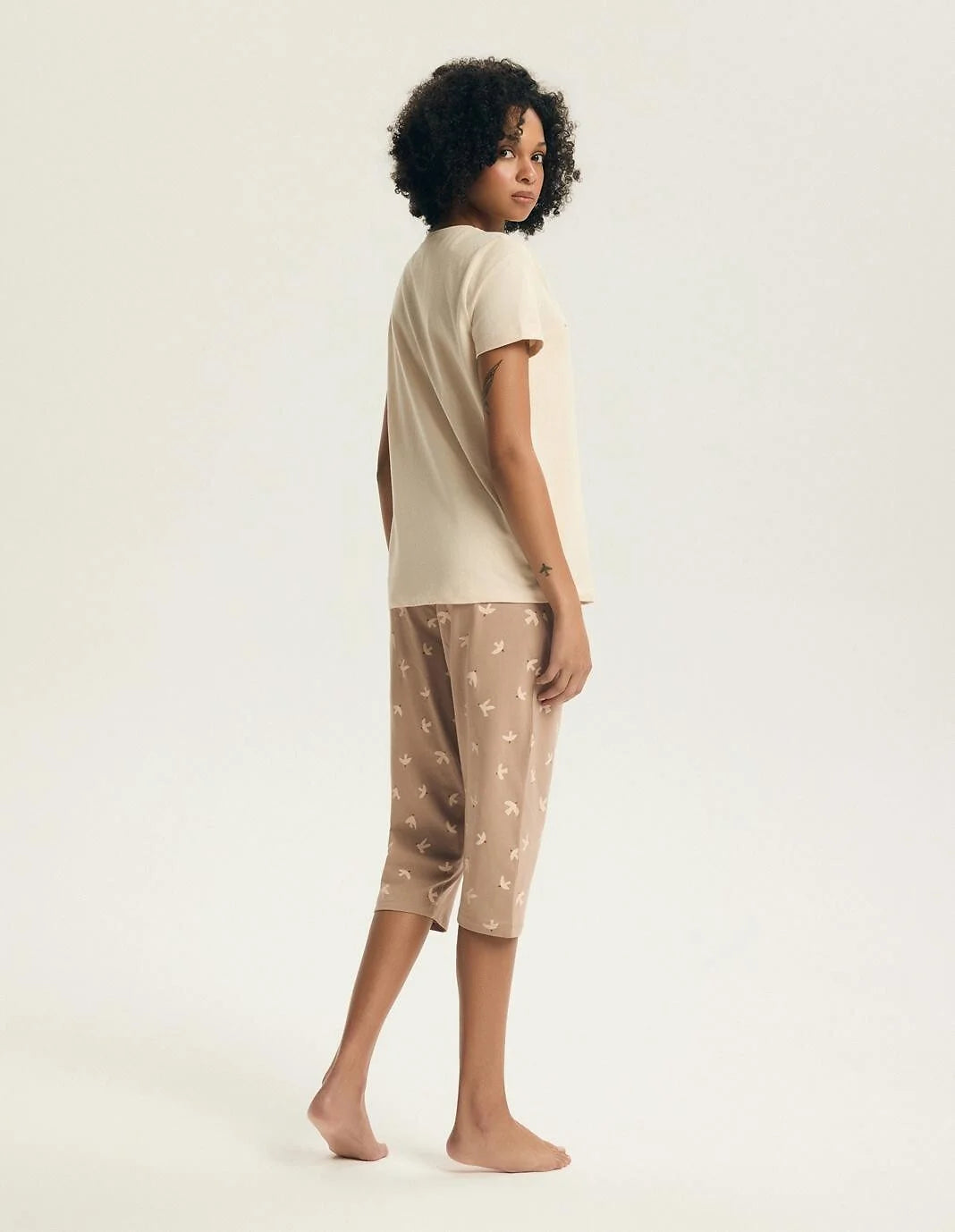 Eluna | pigiama donna in cotone con pantaloni 3/4 e stampa