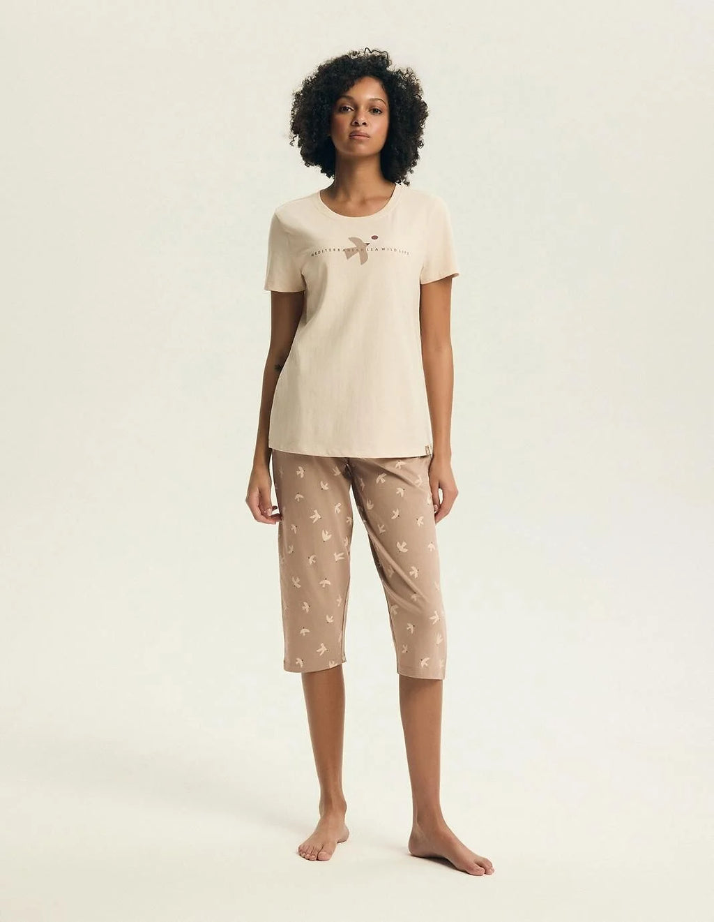 Eluna | pigiama donna in cotone con pantaloni 3/4 e stampa