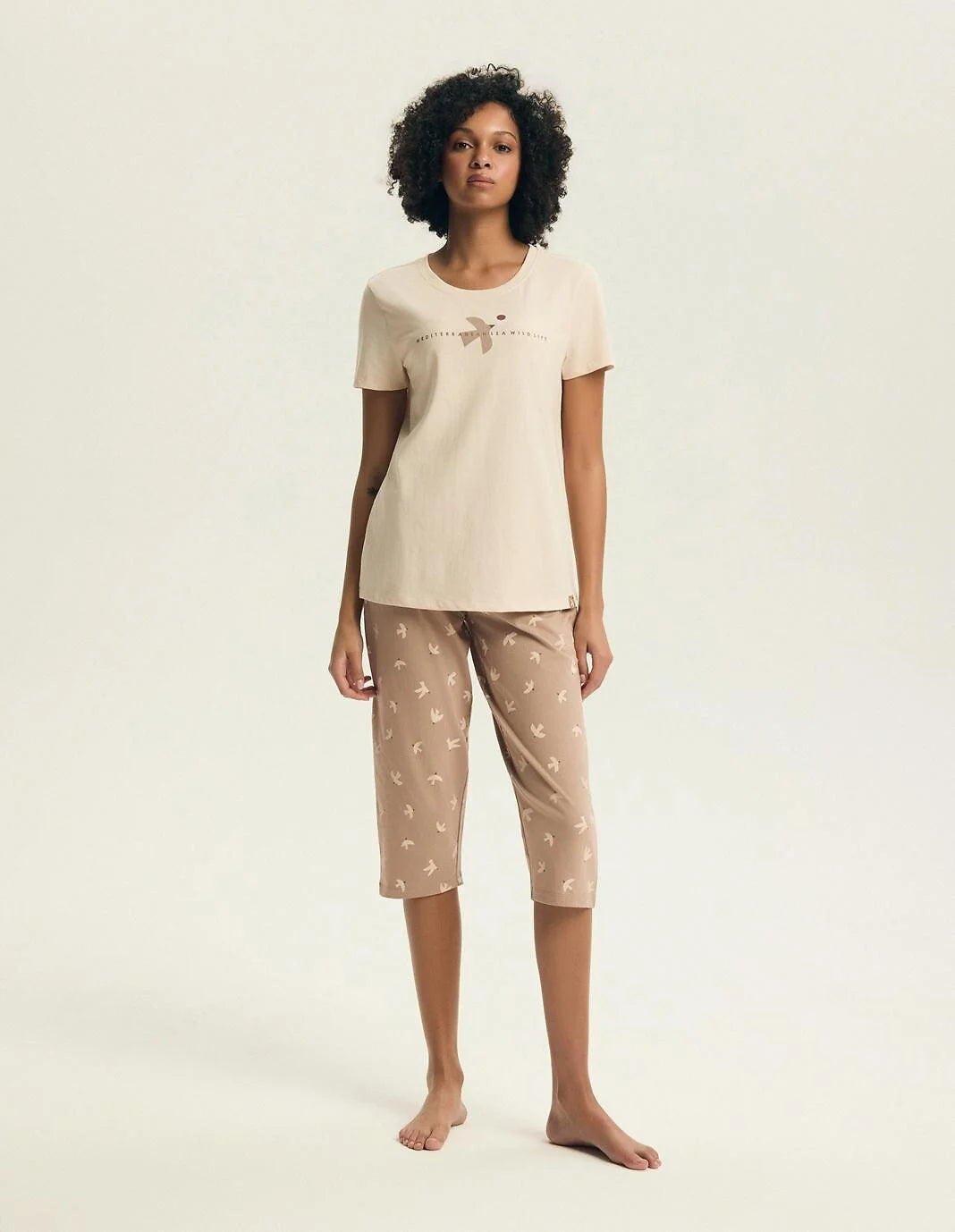 Eluna | pigiama donna in cotone con pantaloni 3/4 e stampa