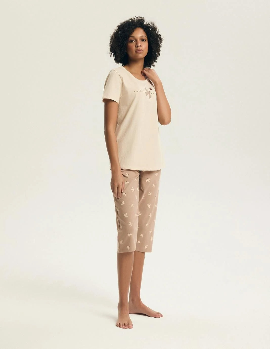 Eluna | pigiama donna in cotone con pantaloni 3/4 e stampa