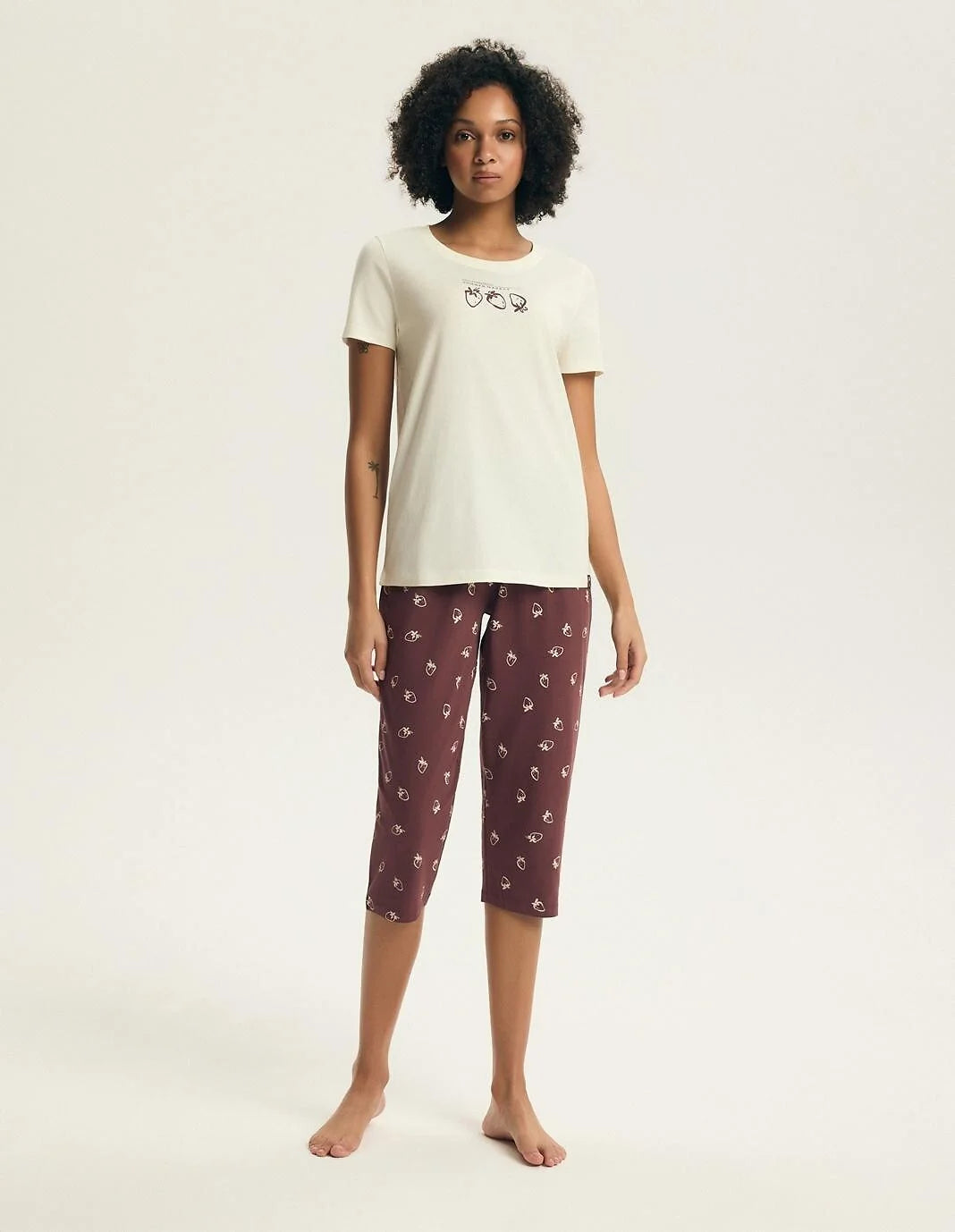 Evika | pigiama donna in cotone con pantaloni 3/4 e stampa