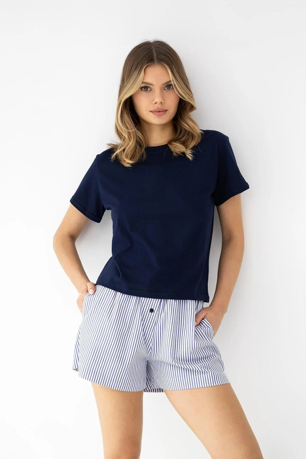 Finley - pigiama corto da donna in cotone e szorty stretch