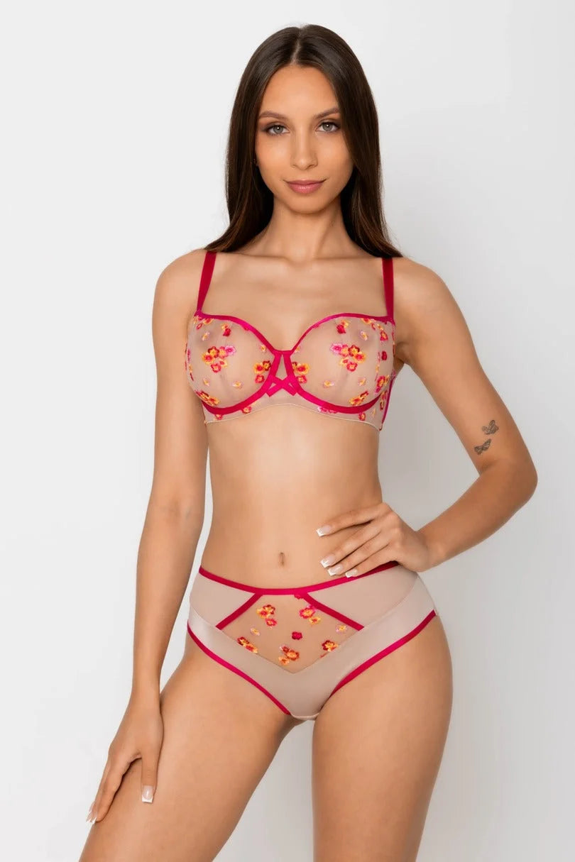 (flora) balconette soft in tulle nude ricamato