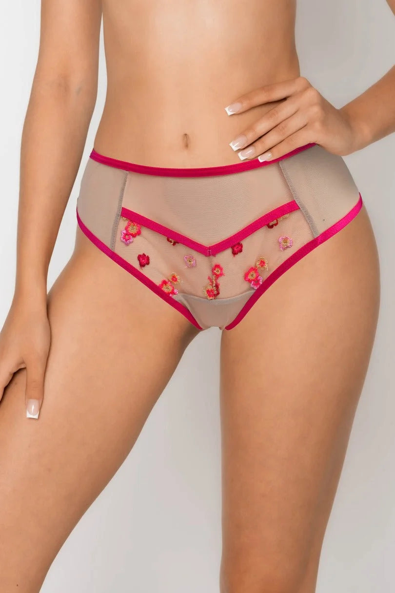 (flora) slip da donna brasiliano con ricami e profili