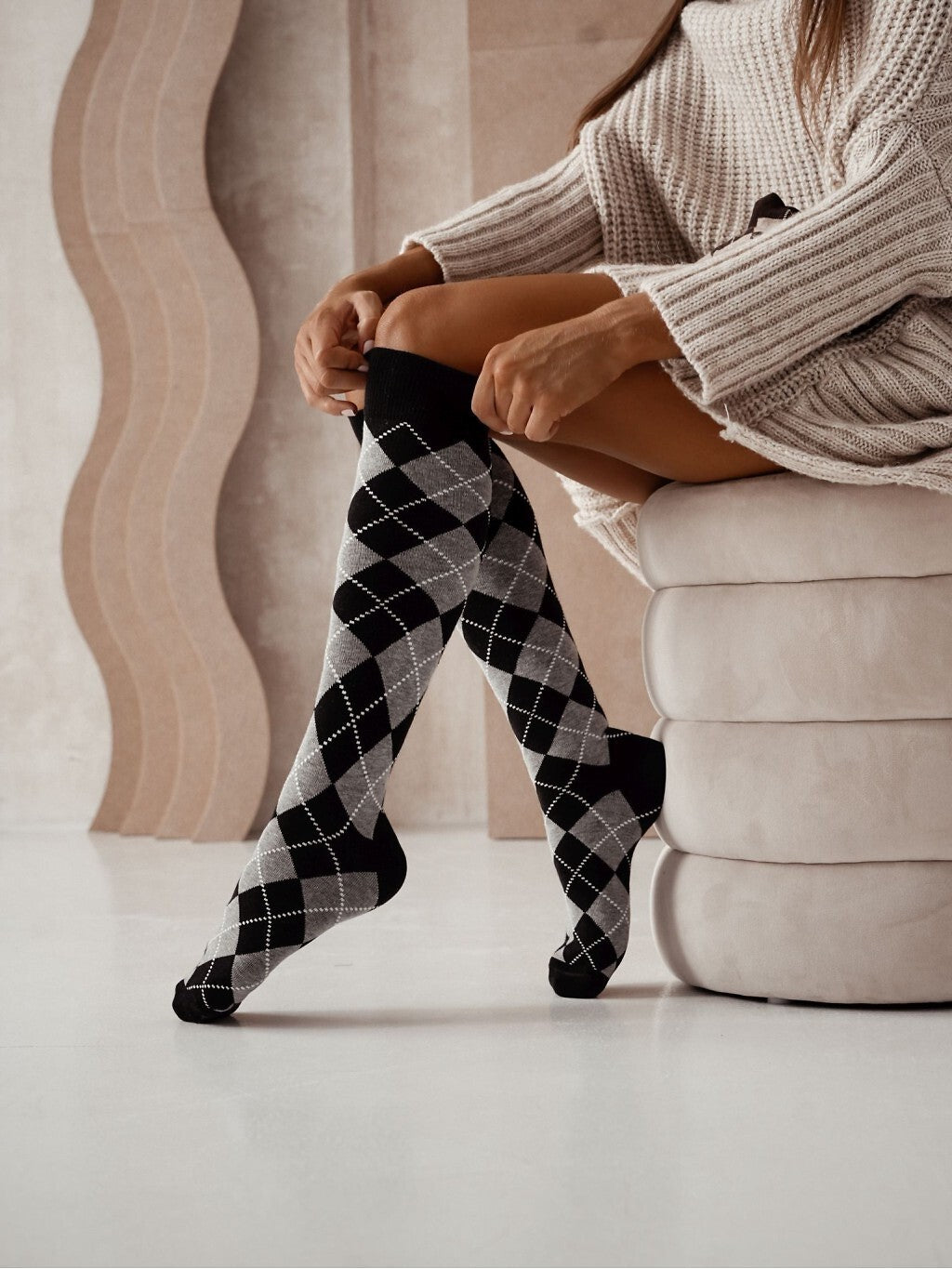 Gambaletti da donna in cotone a fantasia rombi colorati