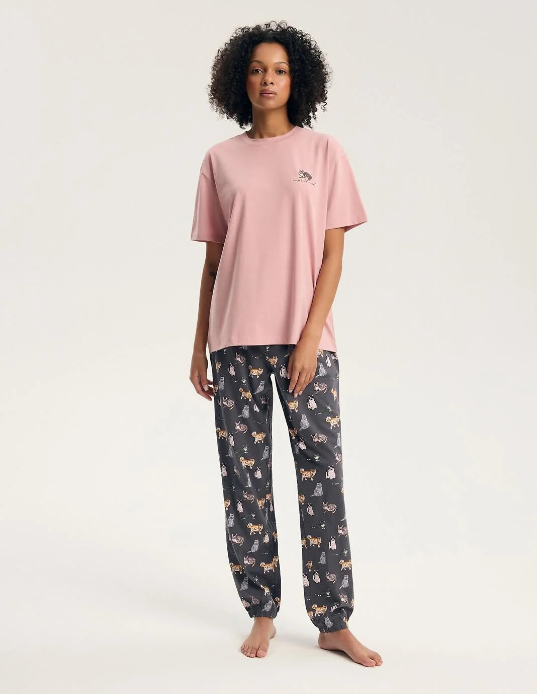 Ginni - pigiama da donna in cotone con t-shirt manic corta