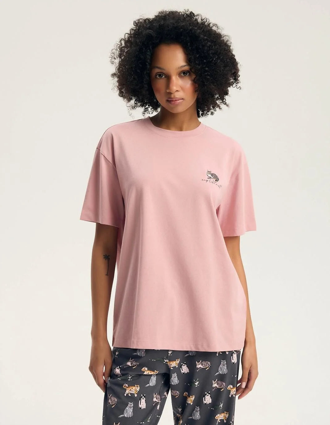 Ginni - pigiama da donna in cotone con t-shirt manic corta