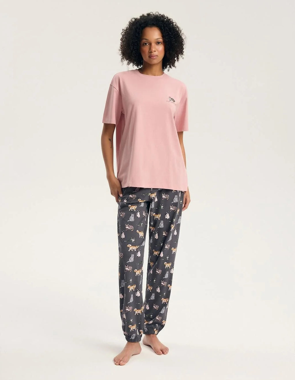 Ginni - pigiama da donna in cotone con t-shirt manic corta