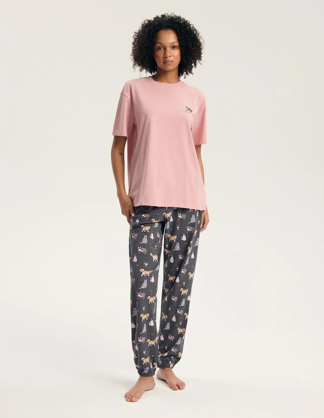 Ginni - pigiama da donna in cotone con t-shirt manic corta