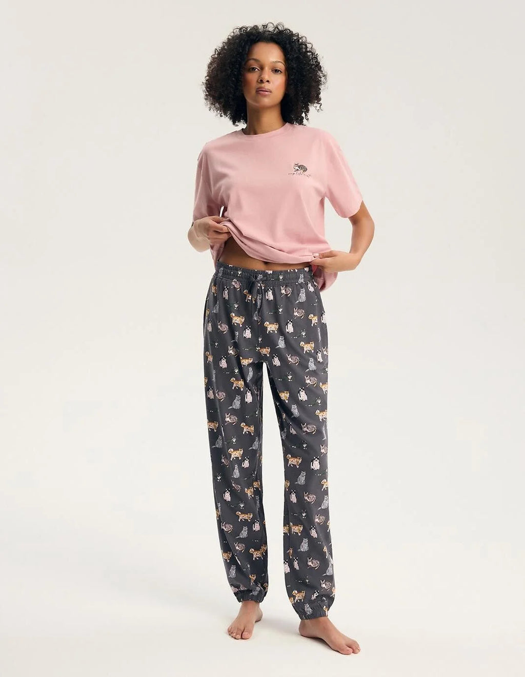 Ginni - pigiama da donna in cotone con t-shirt manic corta