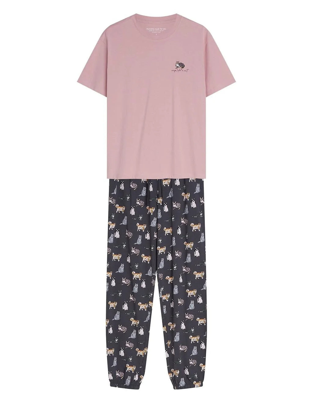 Ginni - pigiama da donna in cotone con t-shirt manic corta