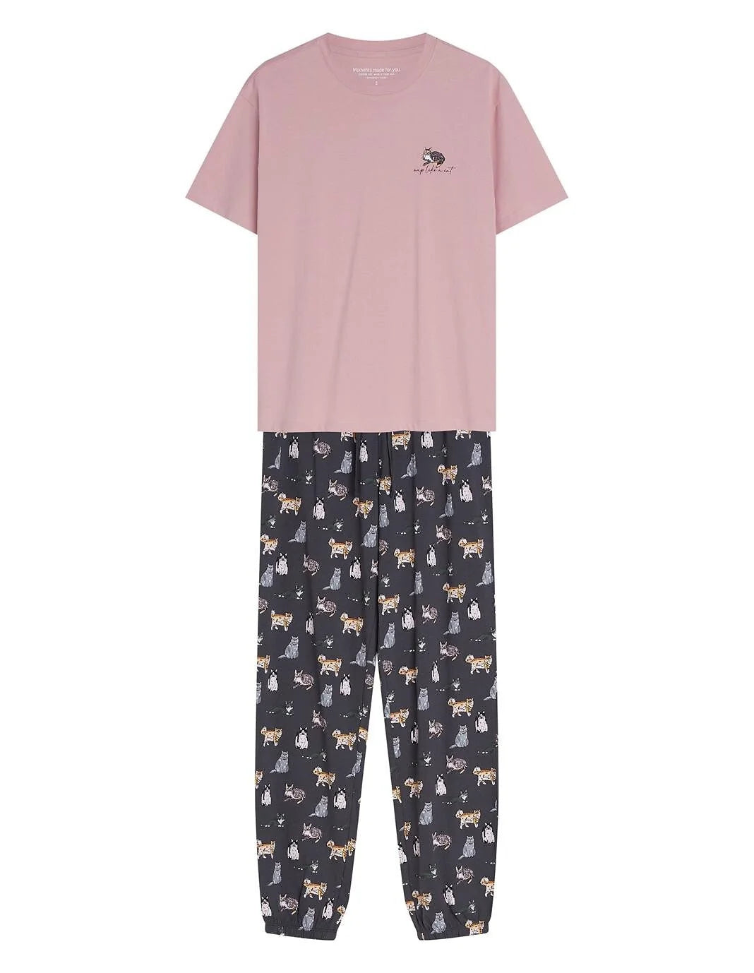 Ginni - pigiama da donna in cotone con t-shirt manic corta