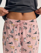 Ginni - pigiama lungo da donna in cotone con stampa gatti