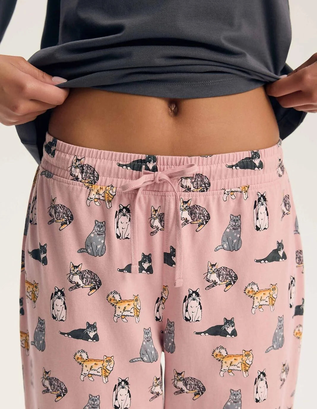 Ginni - pigiama lungo da donna in cotone con stampa gatti