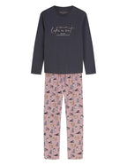 Ginni - pigiama lungo da donna in cotone con stampa gatti