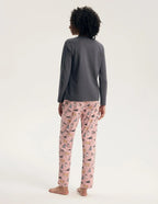 Ginni - pigiama lungo da donna in cotone con stampa gatti
