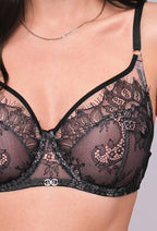 Gloria | reggiseno sfoderato in pizzo nero su tulle nudo
