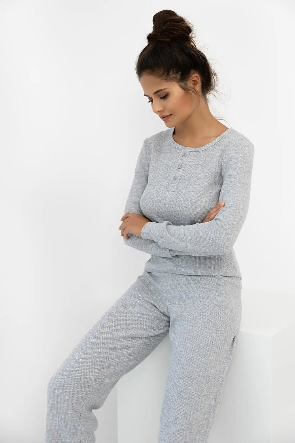 Jade | pigiama donna in cotone waffle con finta