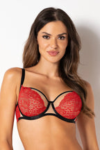 Julia soft | reggiseno soft in pizzo rosso su rete beige