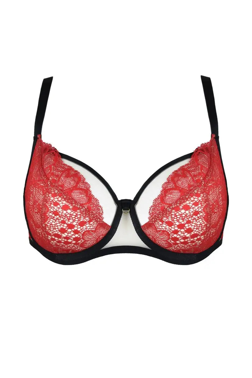Julia soft | reggiseno soft in pizzo rosso su rete beige