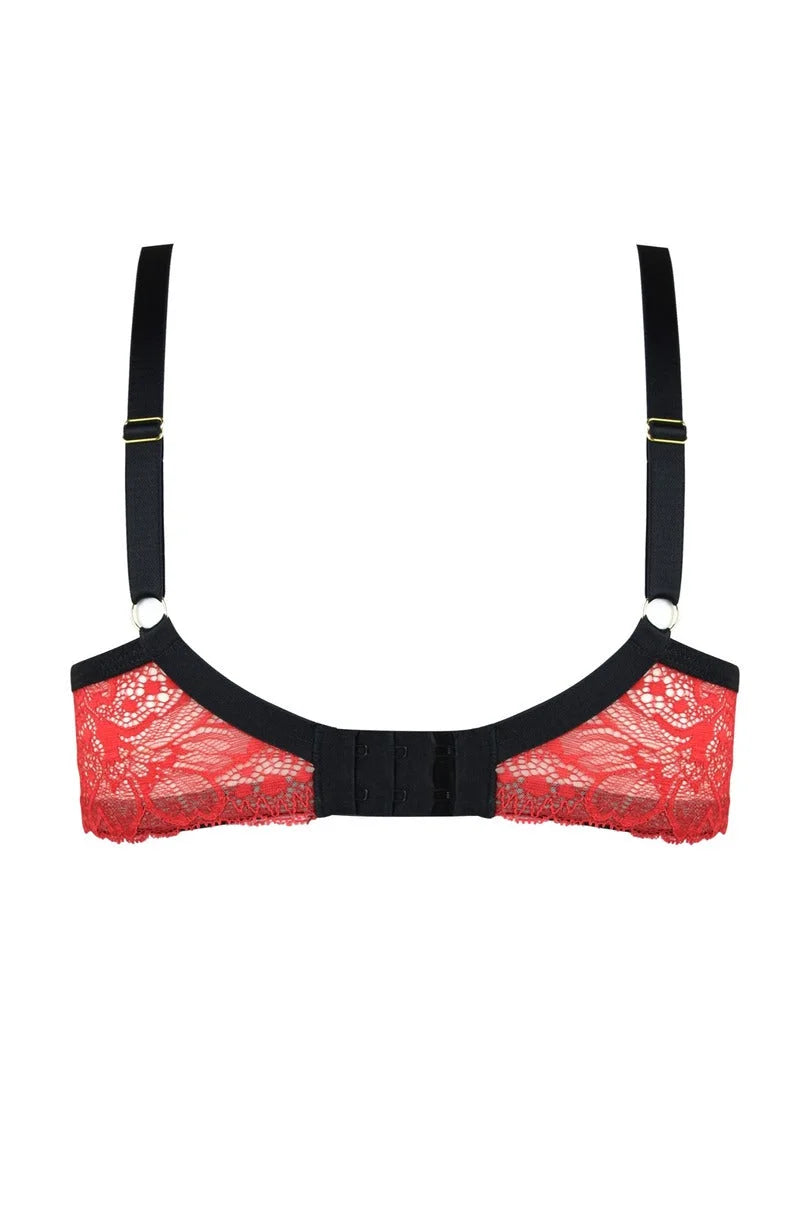 Julia soft | reggiseno soft in pizzo rosso su rete beige