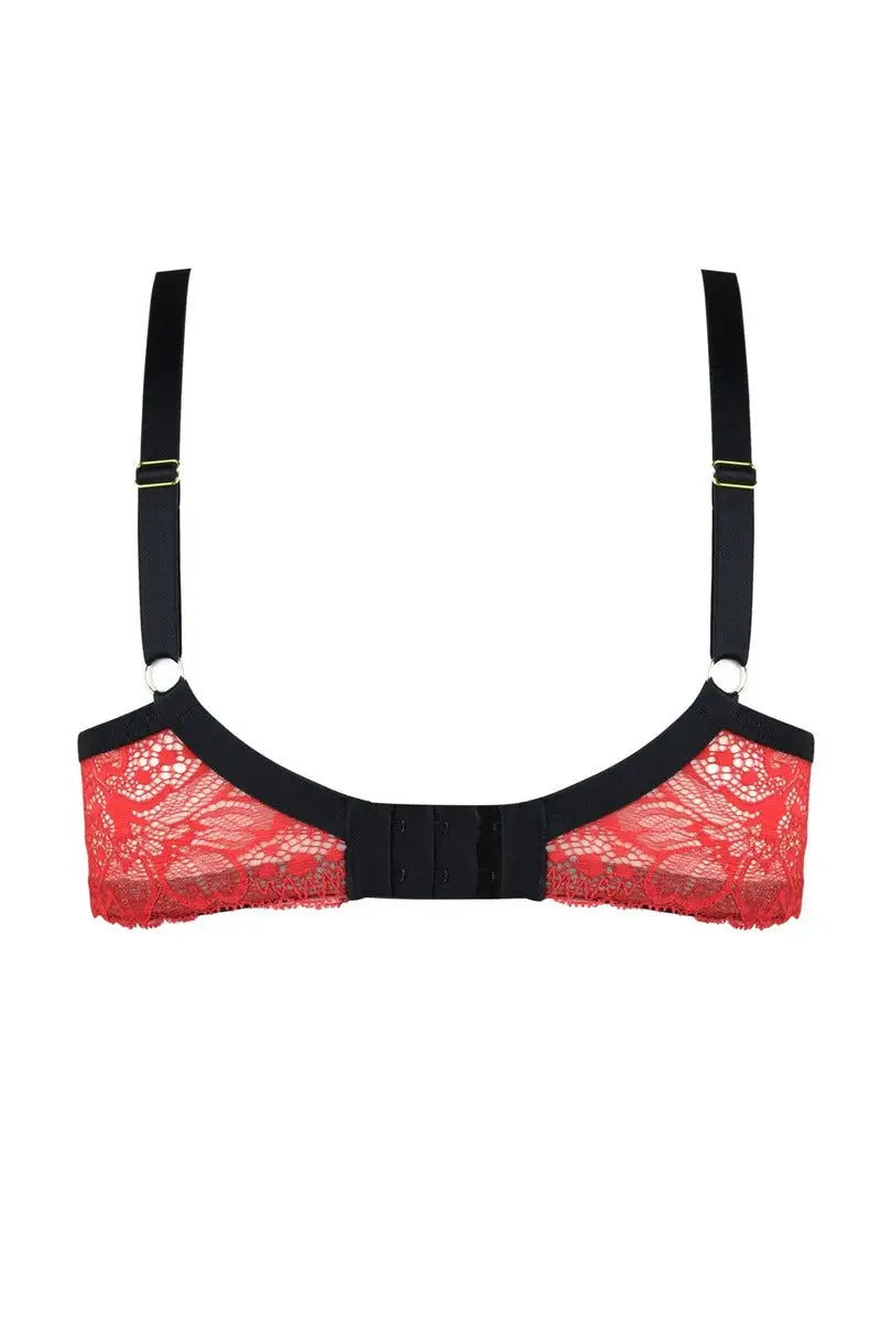 Julia soft | reggiseno soft in pizzo rosso su rete beige