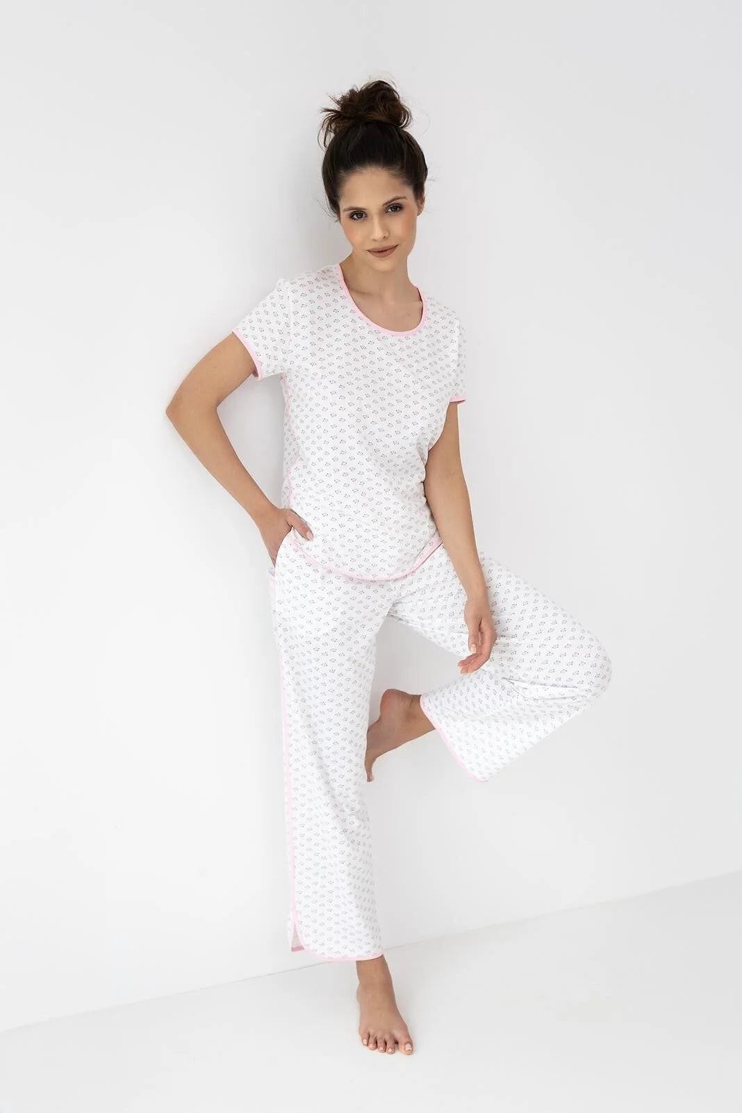 Lexie - pigiama lungo da donna in cotone con stampa rosa