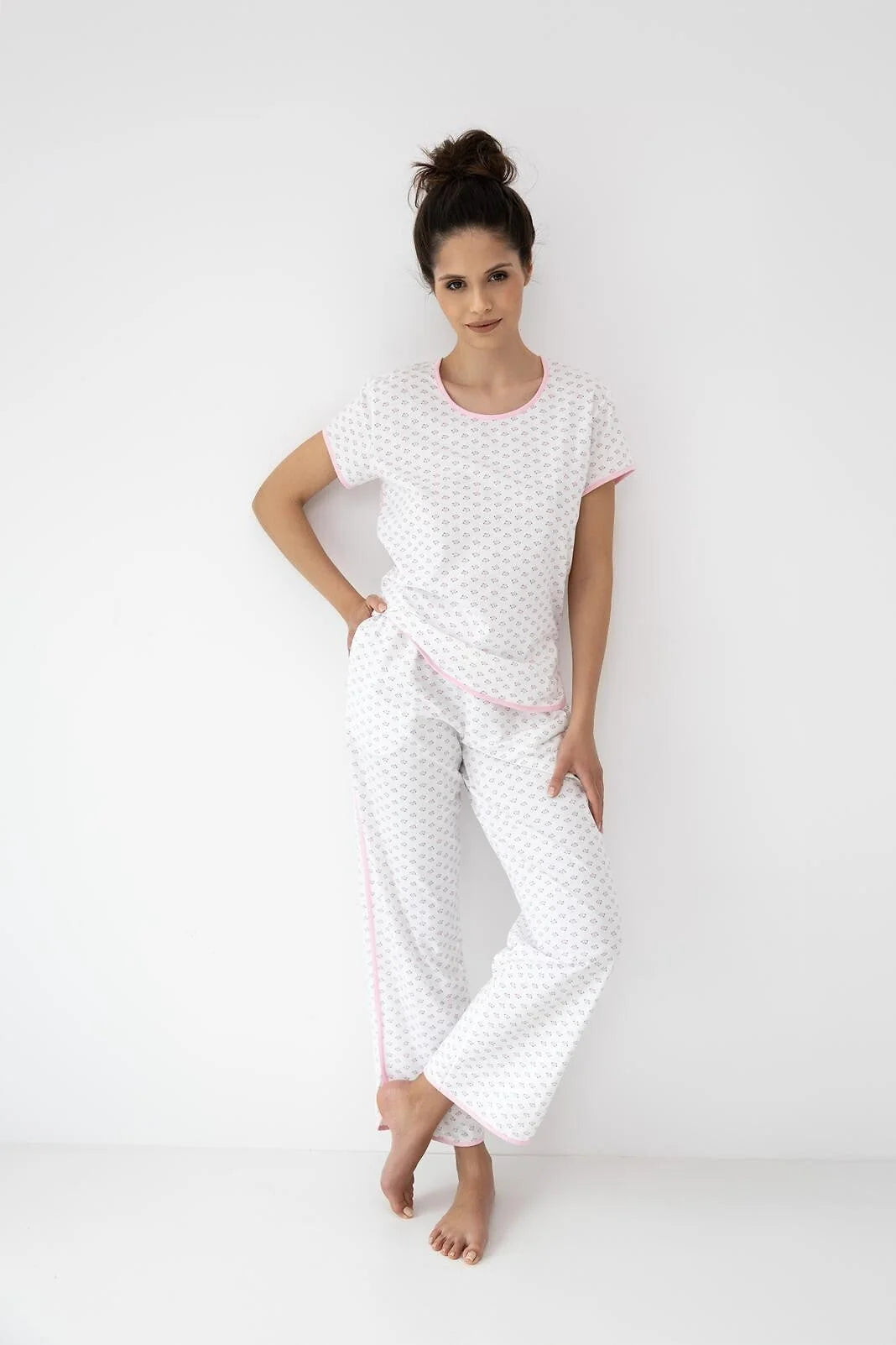 Lexie - pigiama lungo da donna in cotone con stampa rosa