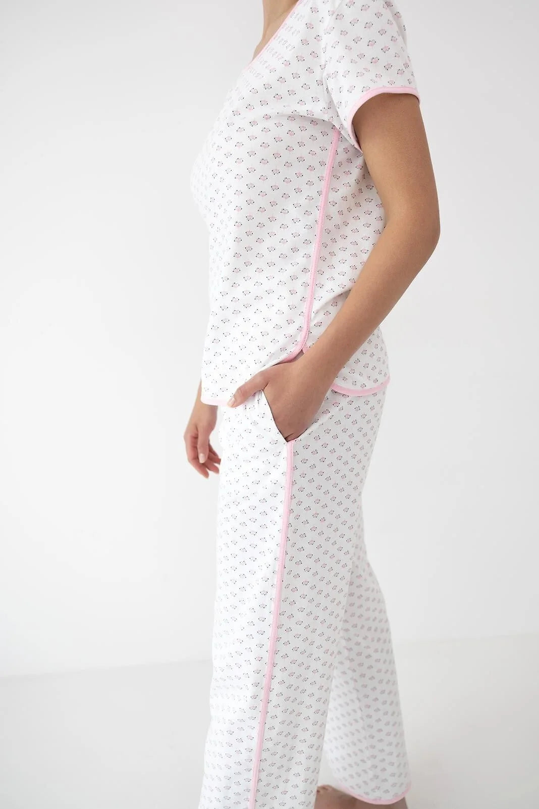 Lexie - pigiama lungo da donna in cotone con stampa rosa