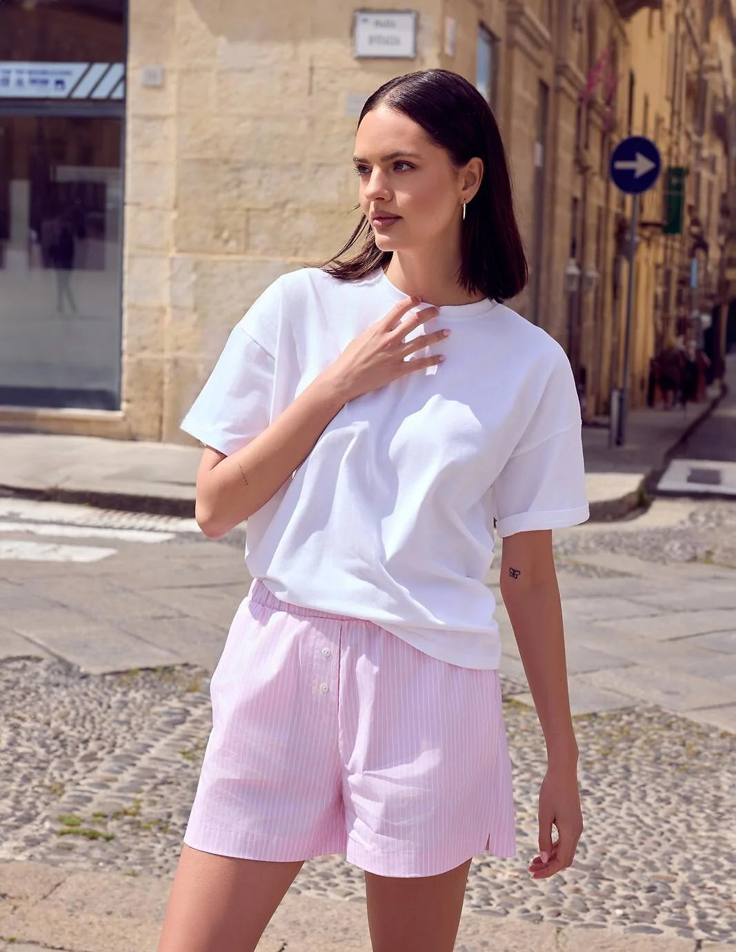 Liora - pigiama corto da donna in cotone e misto lino