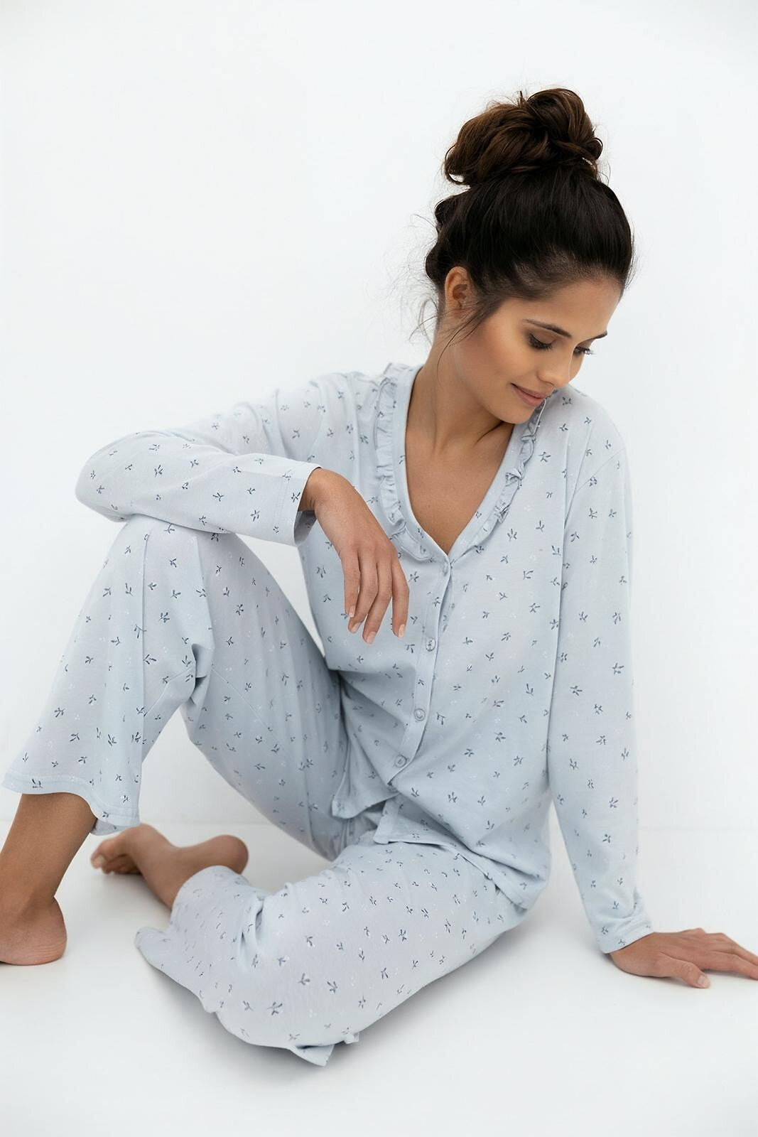 Lucille | pigiama lungo da donna in cotone a fantasia
