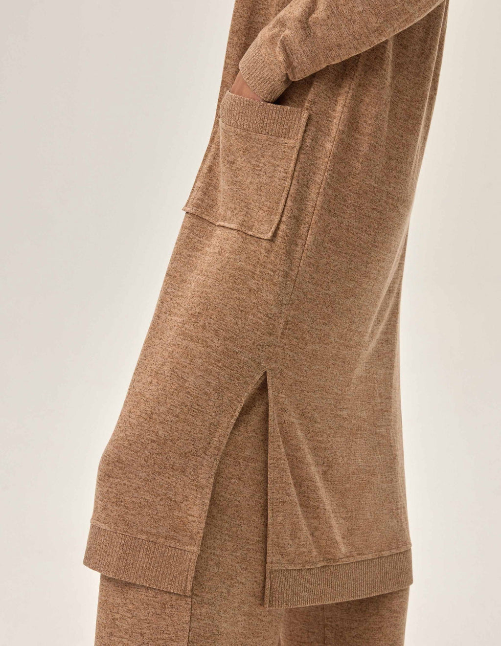 Lunga vestaglia da camera donna in tessuto mélange - fudge