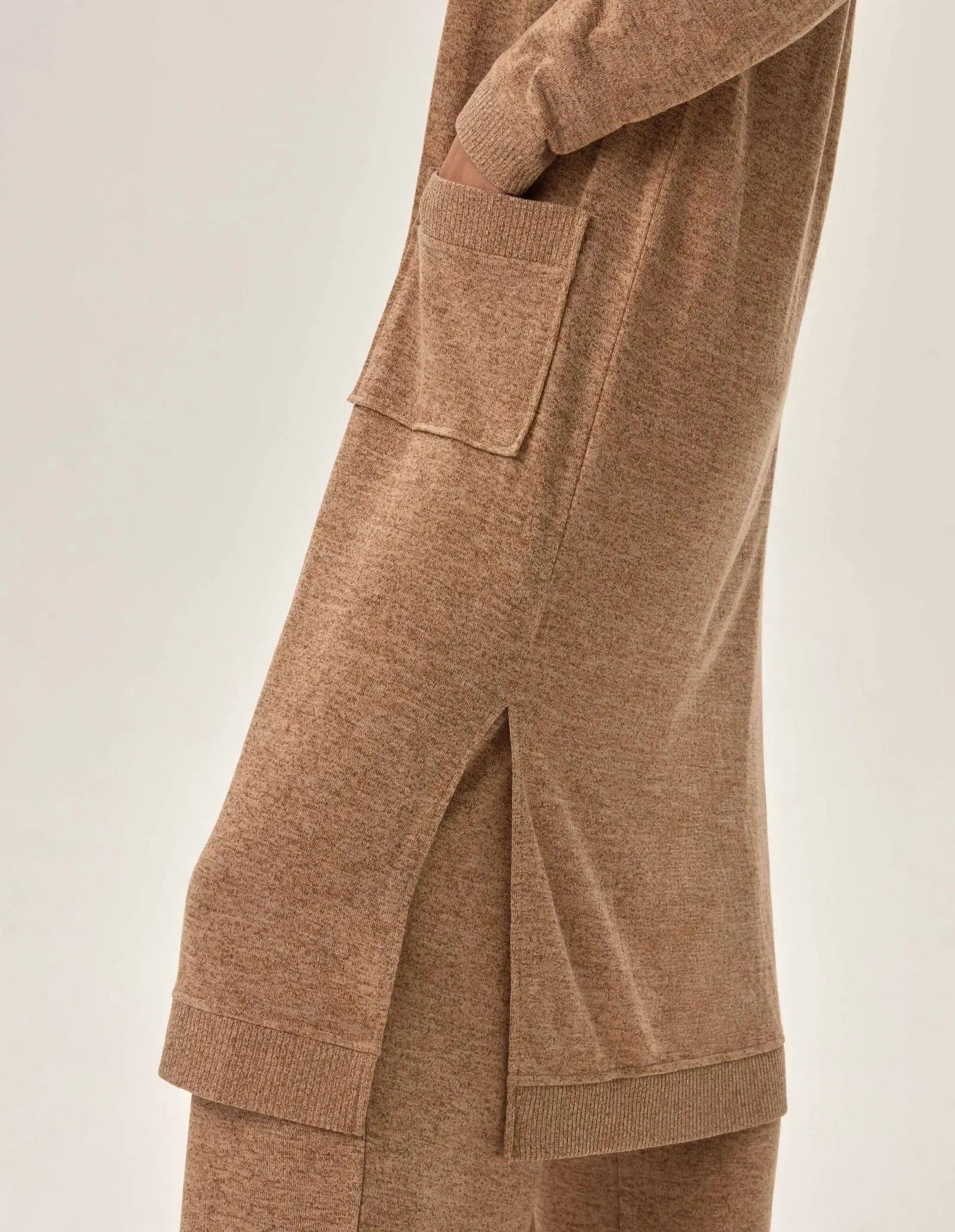 Lunga vestaglia da camera donna in tessuto mélange - fudge