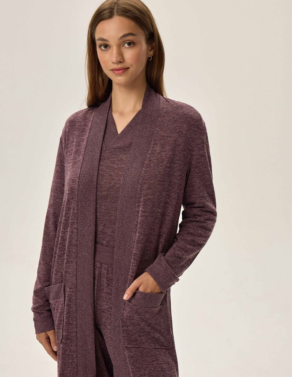 Lunga vestaglia da camera donna in tessuto mélange - fudge