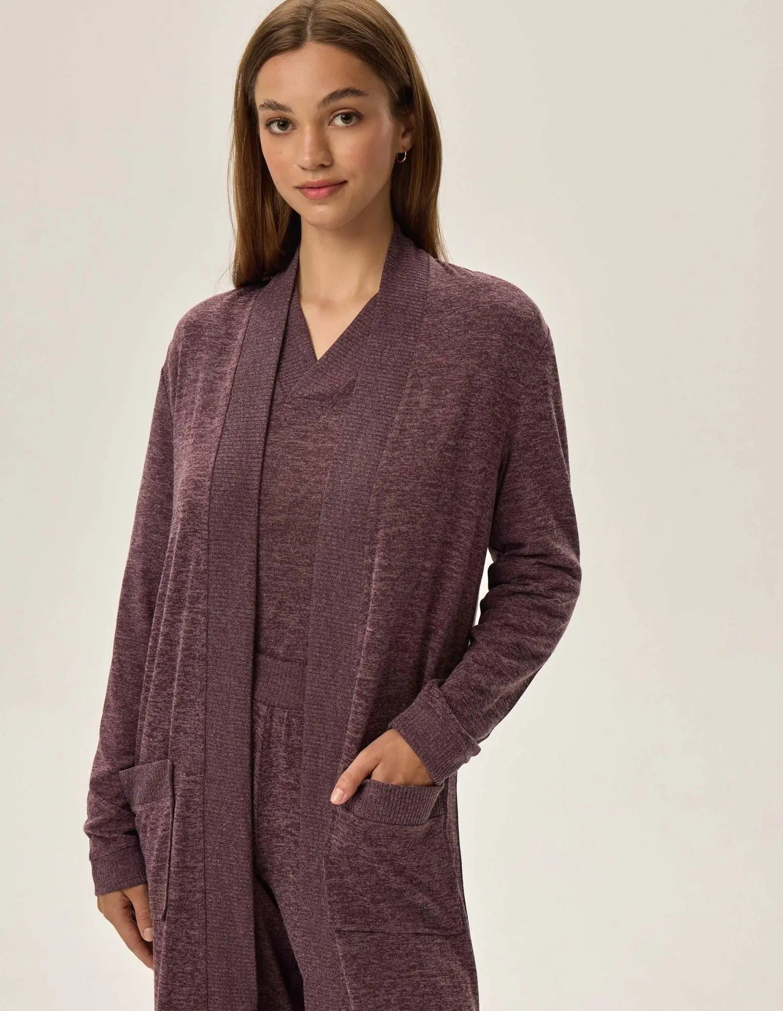 Lunga vestaglia da camera donna in tessuto mélange - fudge