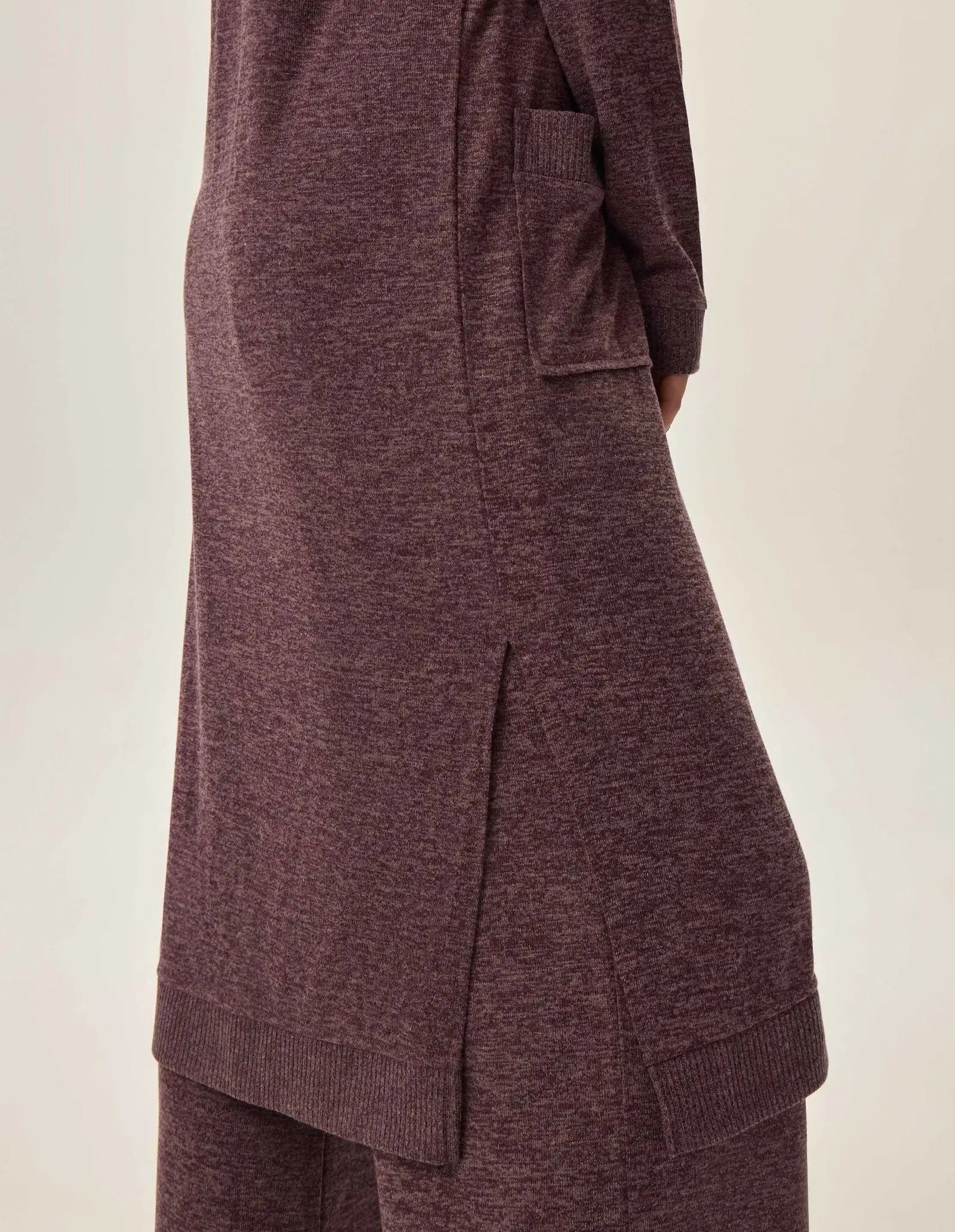 Lunga vestaglia da camera donna in tessuto mélange - fudge