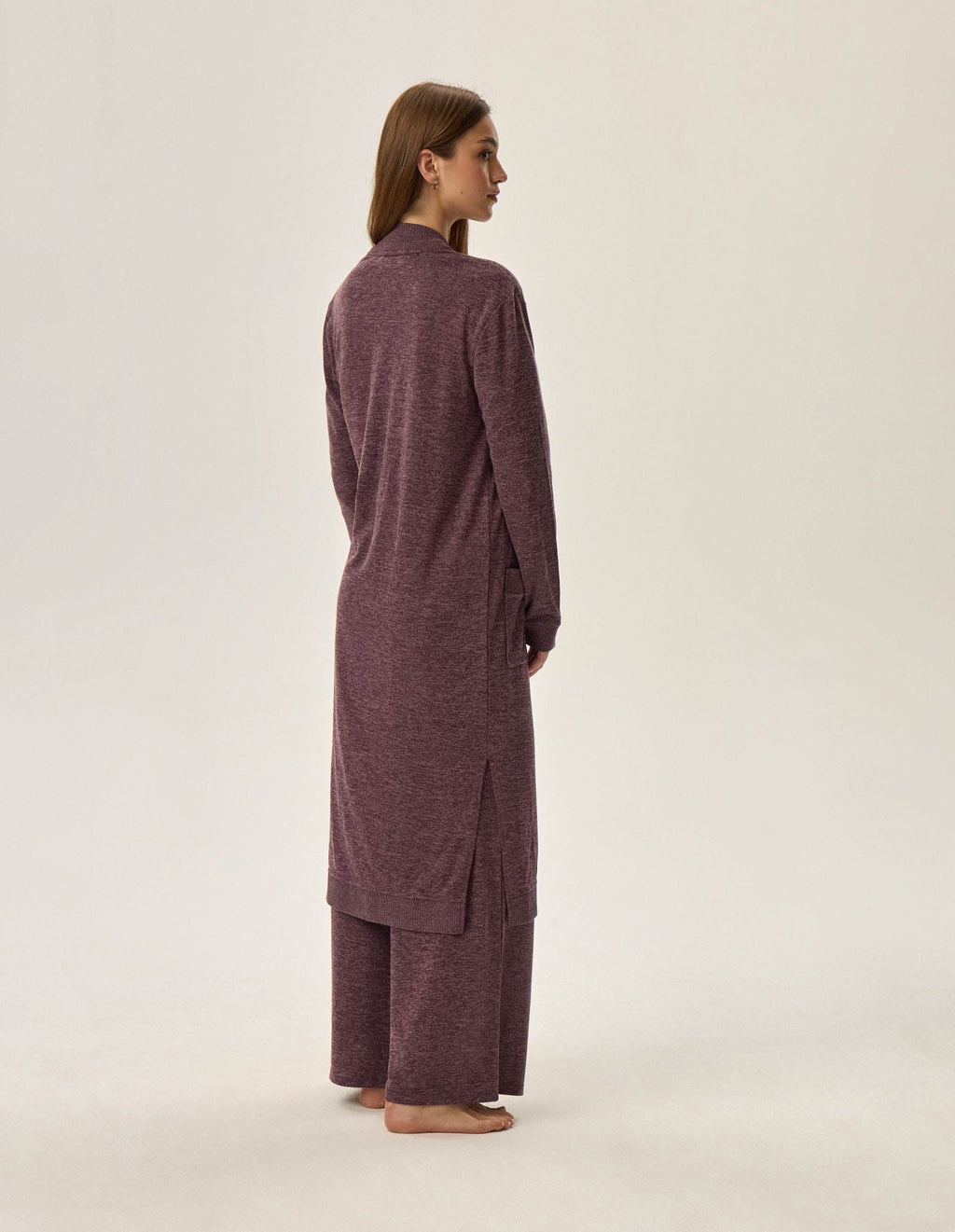 Lunga vestaglia da camera donna in tessuto mélange - fudge