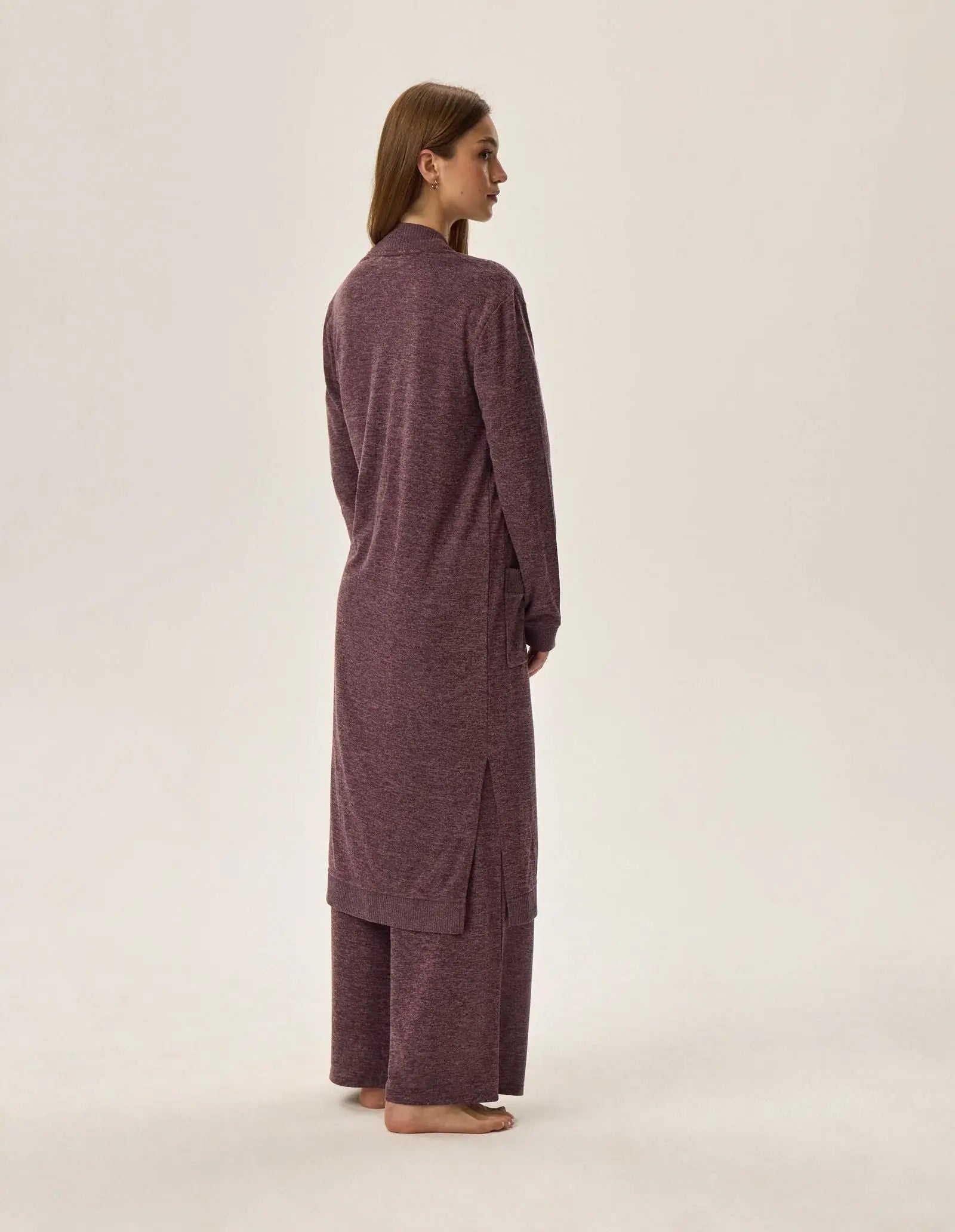 Lunga vestaglia da camera donna in tessuto mélange - fudge
