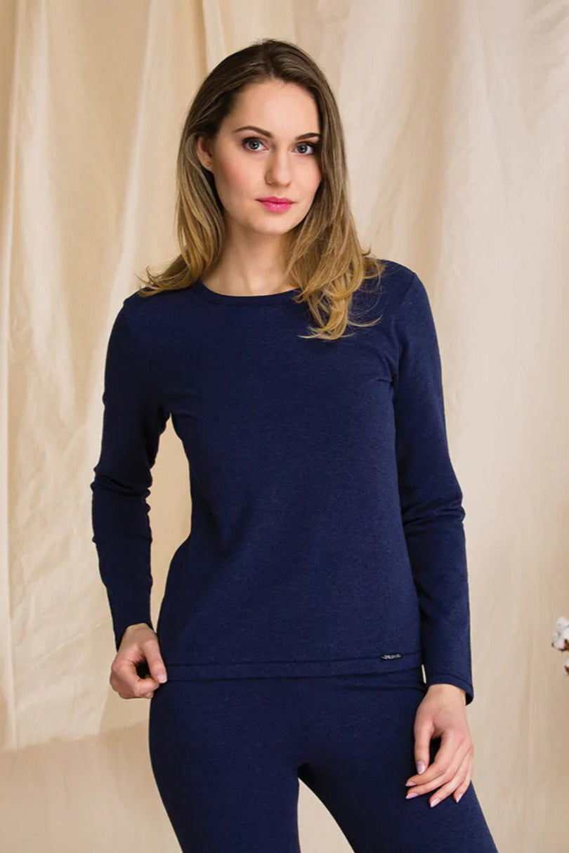 Maglia donna termica manica lunga in cotone felpato - hot