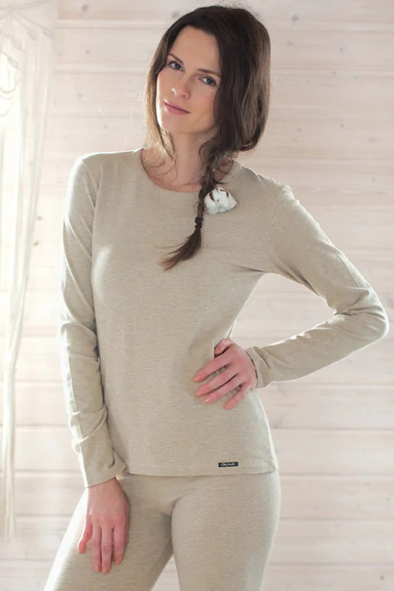 Maglia donna termica manica lunga in cotone felpato - hot