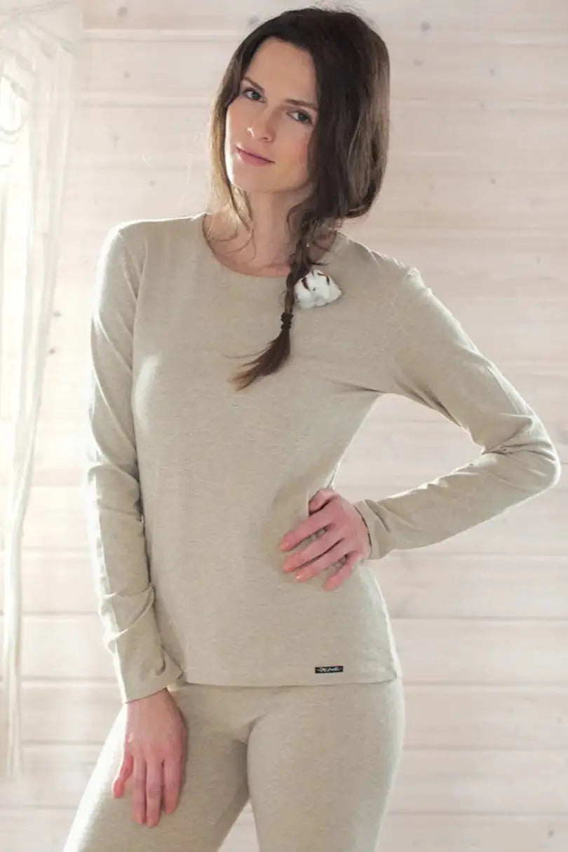 Maglia donna termica manica lunga in cotone felpato - hot