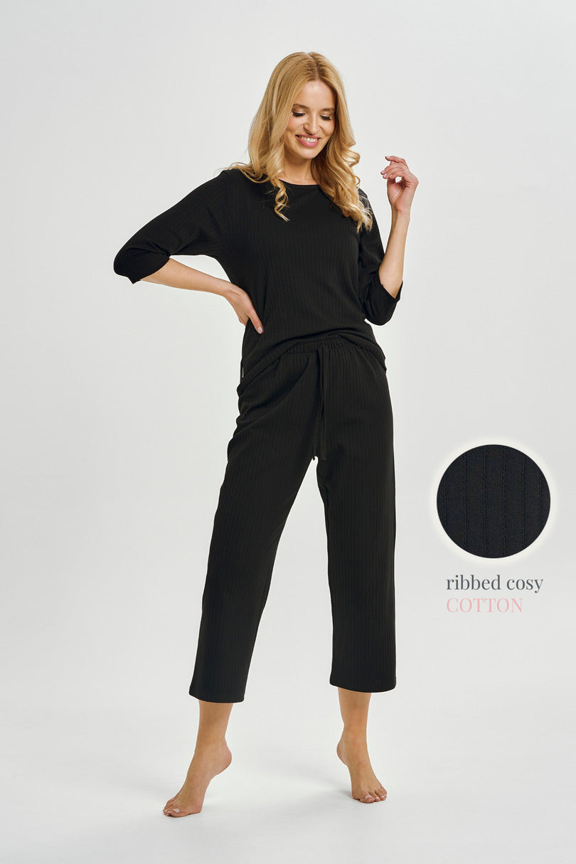 Melania | pigiama donna in cotone con maglia a coste